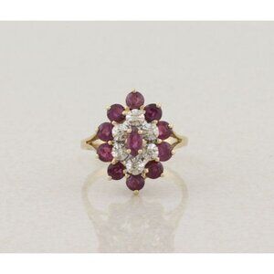 10k Yellow Gold Natural Ruby & Diamond Cluster Ring Size 7